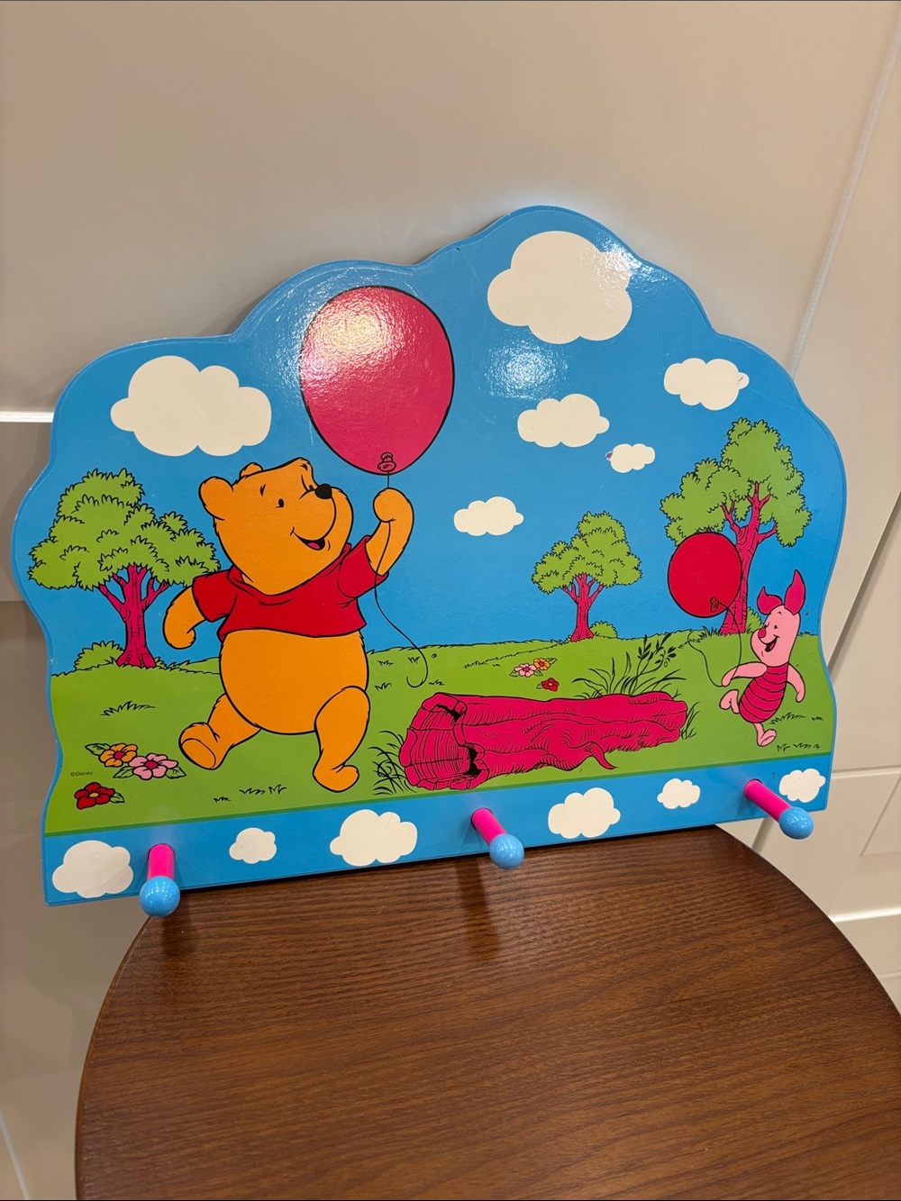 Winnie the Pooh Wooden Wall Hook Rack with Balloon Art